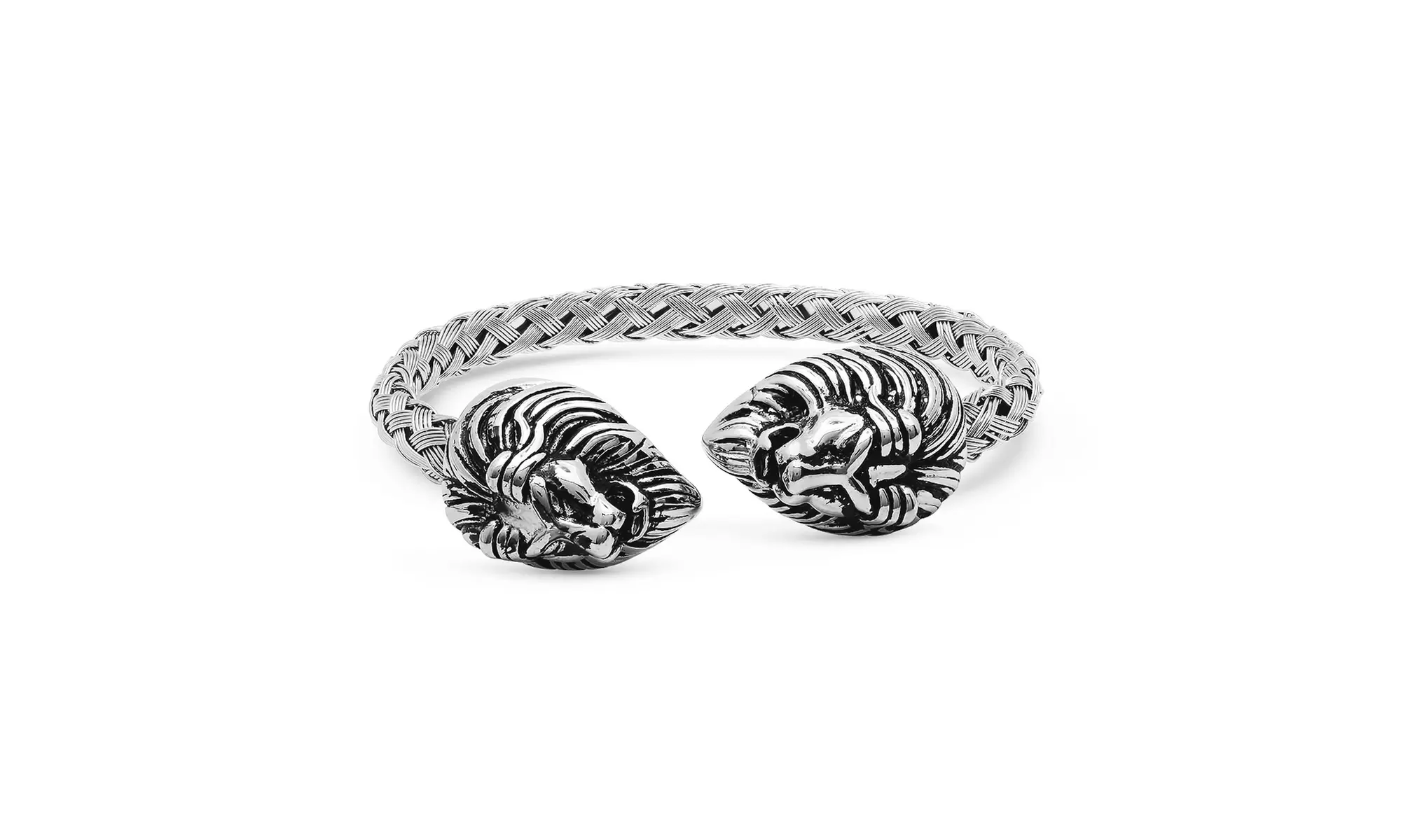Men's Stainless Steel Lion Head End Cuff Bracelet