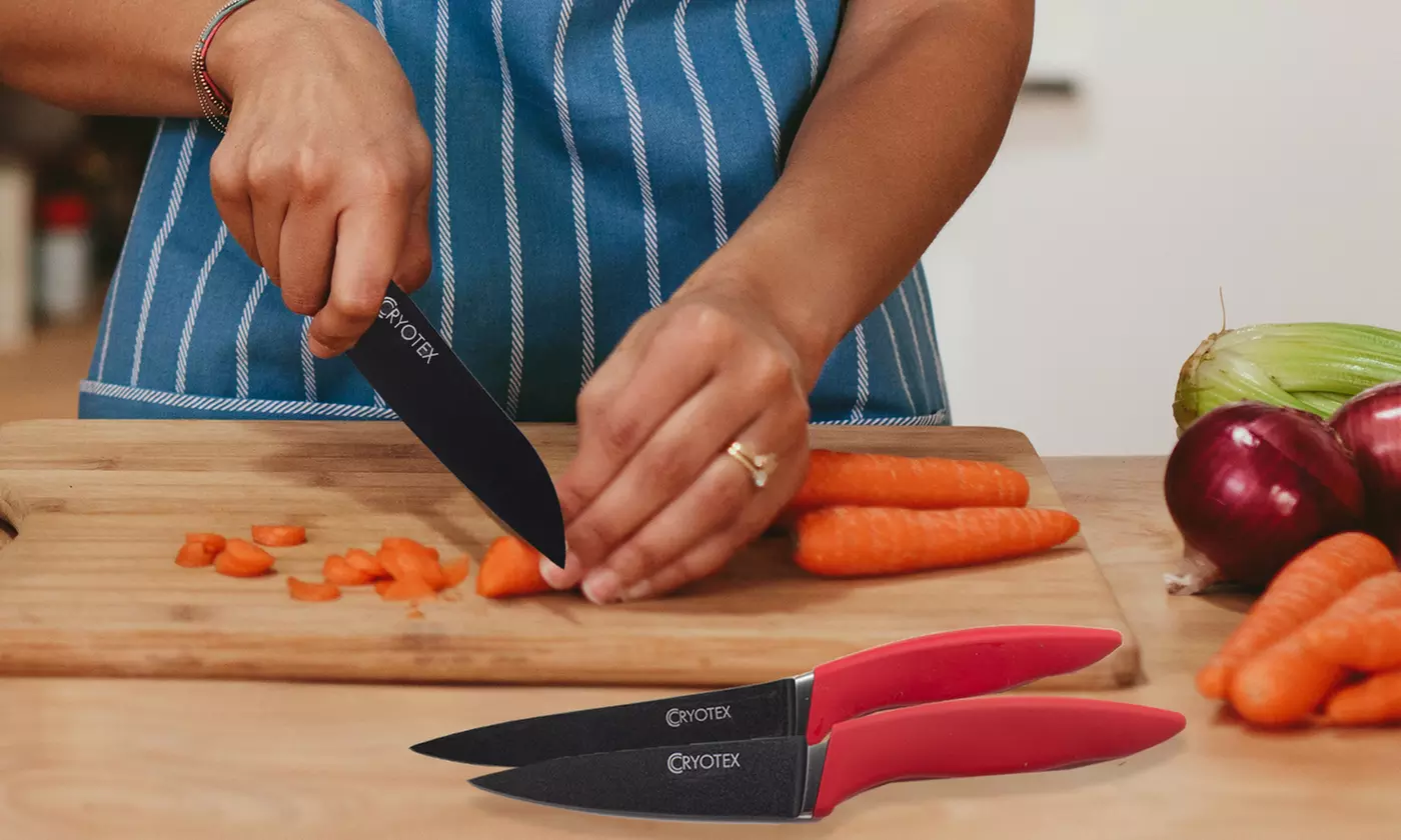 Cryotex 3-Piece Cryogenically Treated Knife Set with Red Handle And Blade Cover  - Second Medium