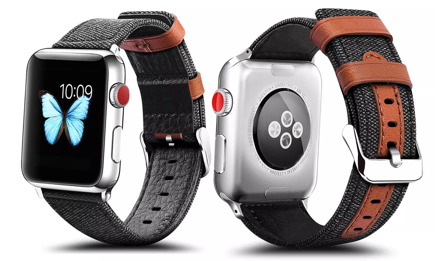 WalvoDesign Classic Canvas Fabric with Genuine Leather Strip Replacement Band for Apple Watch Series 1, 2, 3, 4 & 5 - Primary Image
