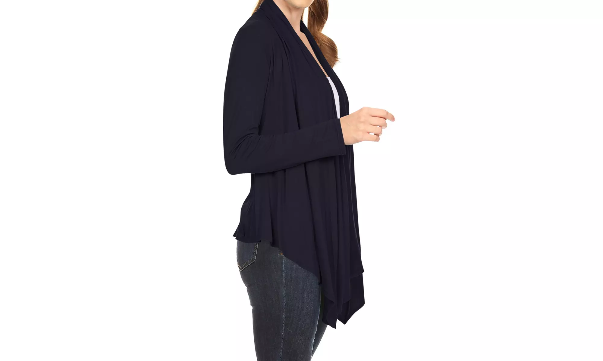Women's Long Sleeve Draped Neck Open Front Solid Cardigan 