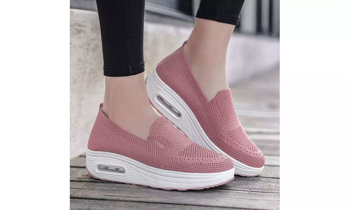  Women's Breathable Mesh Stretch Platform Cushion Sneakers