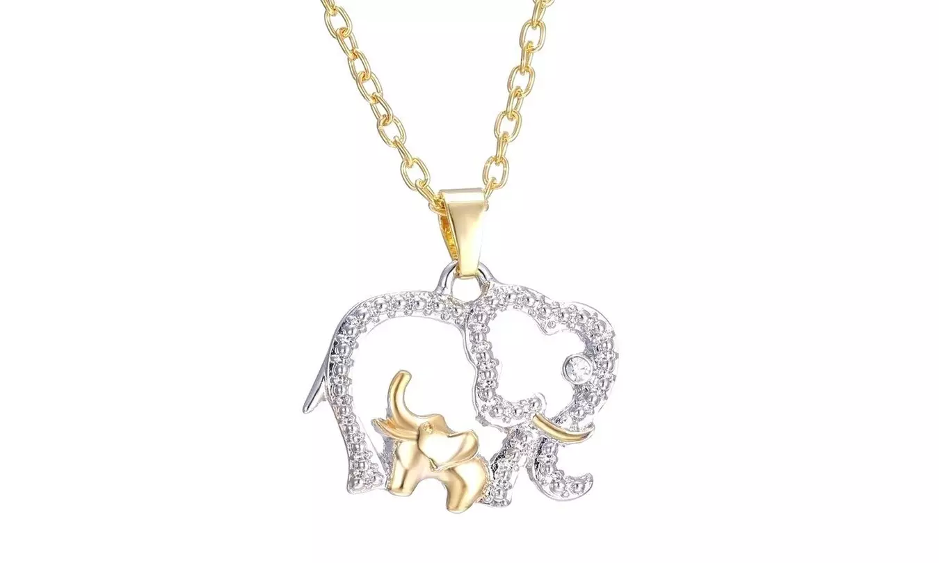 18K Gold Plated Mom & Baby Elephants Pendant Necklace Charm - Primary Image