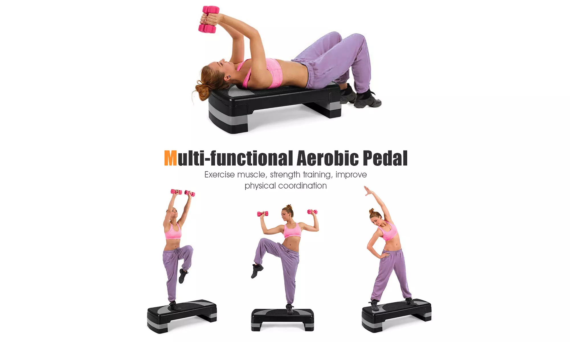 31'' Aerobic Exercise Stepper Cardio Trainer 3 in 1 Adjustable Height 4'' - 6''
