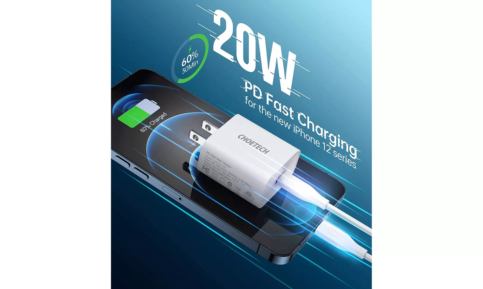FAST Lightning to USB-C MFi Cable and 20W Type C Travel Charger for iPhone iPad - Second Medium