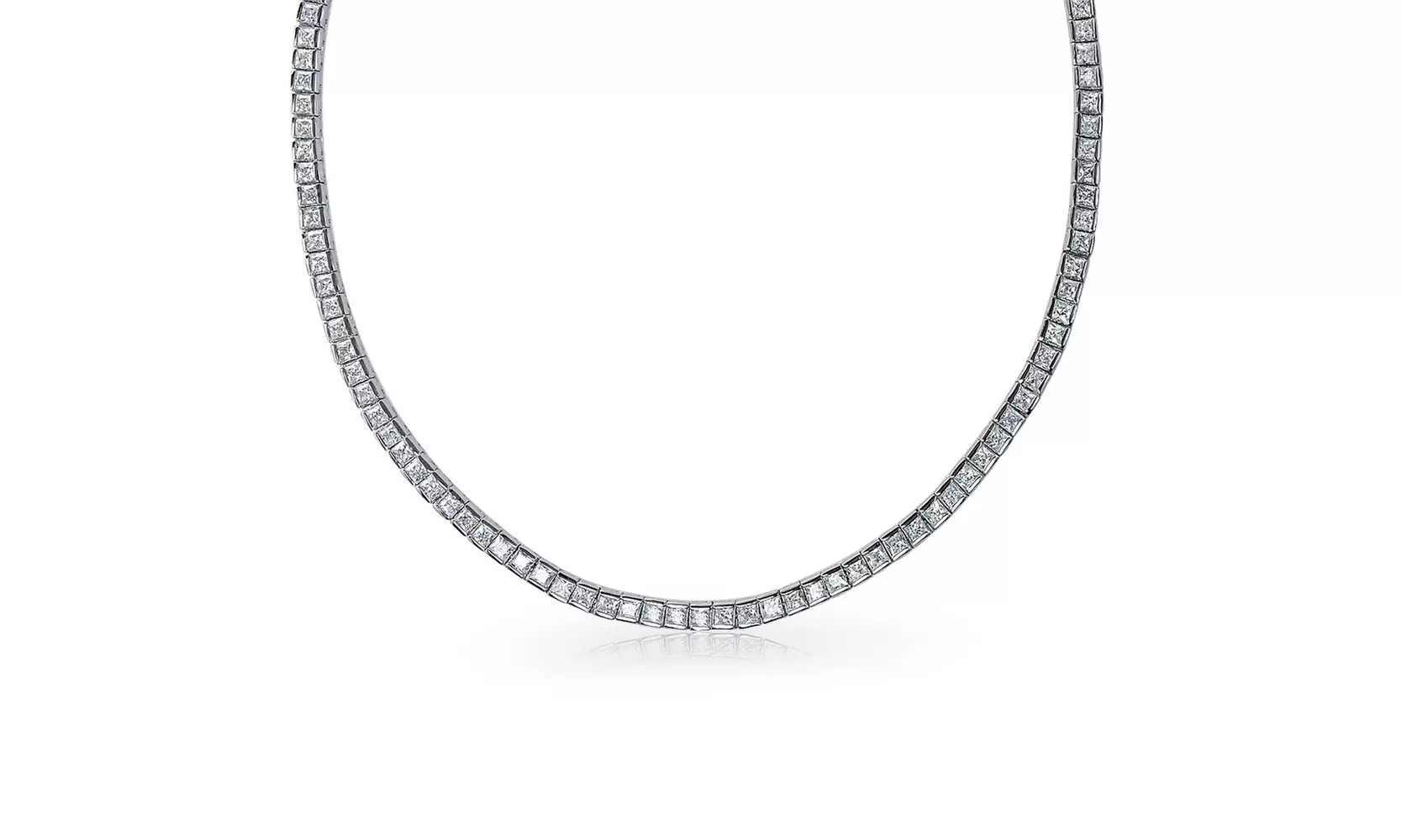 Bridal Princess Cut Tennis Collar Necklace Square Silver Tone Plated - Second Medium