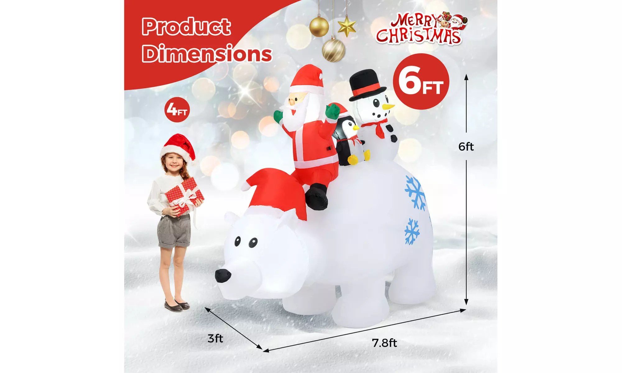 Costway Inflatable Christmas Santa Claus Helicopter Snowman Penguin Lights