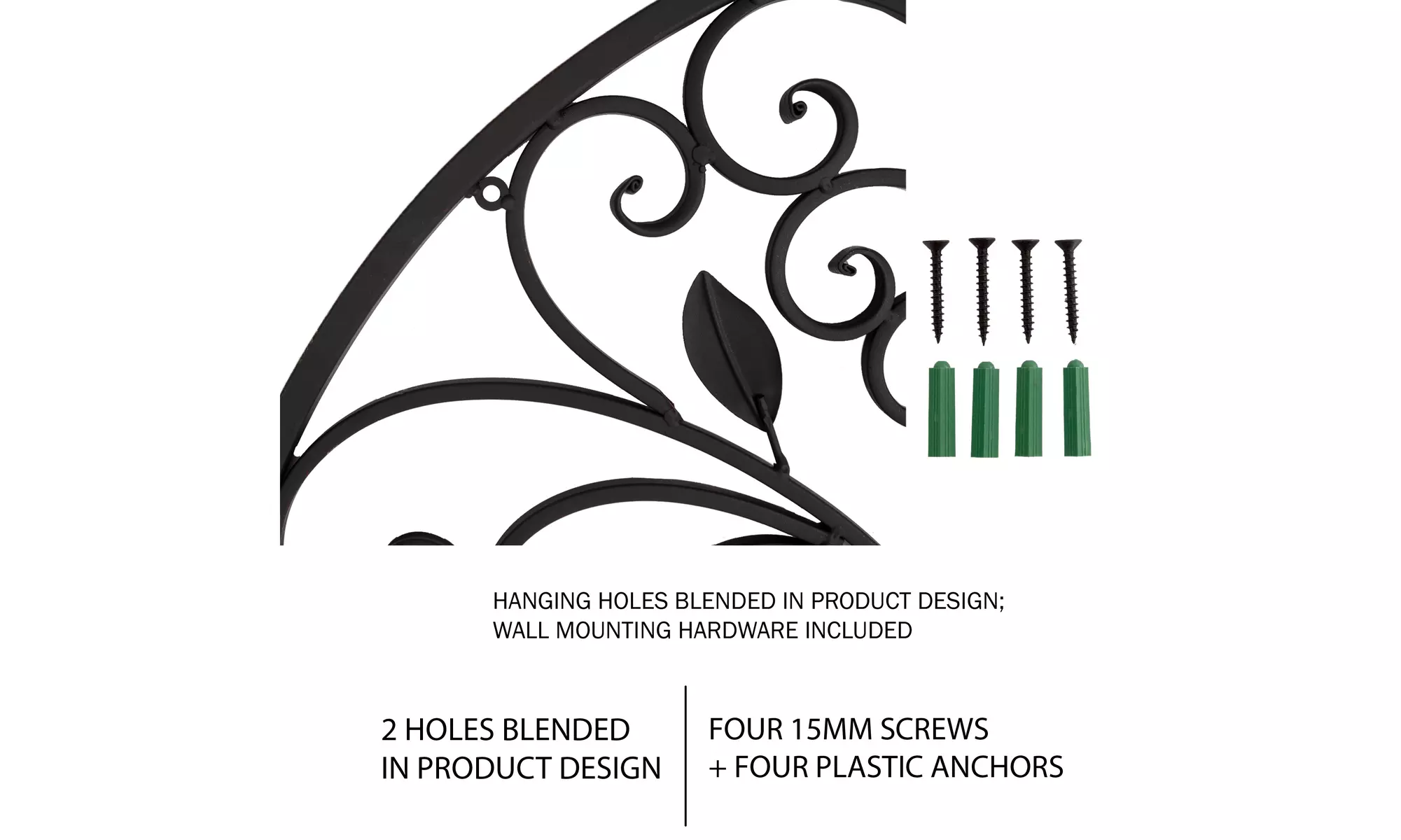Arch Window Metal Wall Art Wrought Iron Scrollwork with Vines Leaves - Second Medium