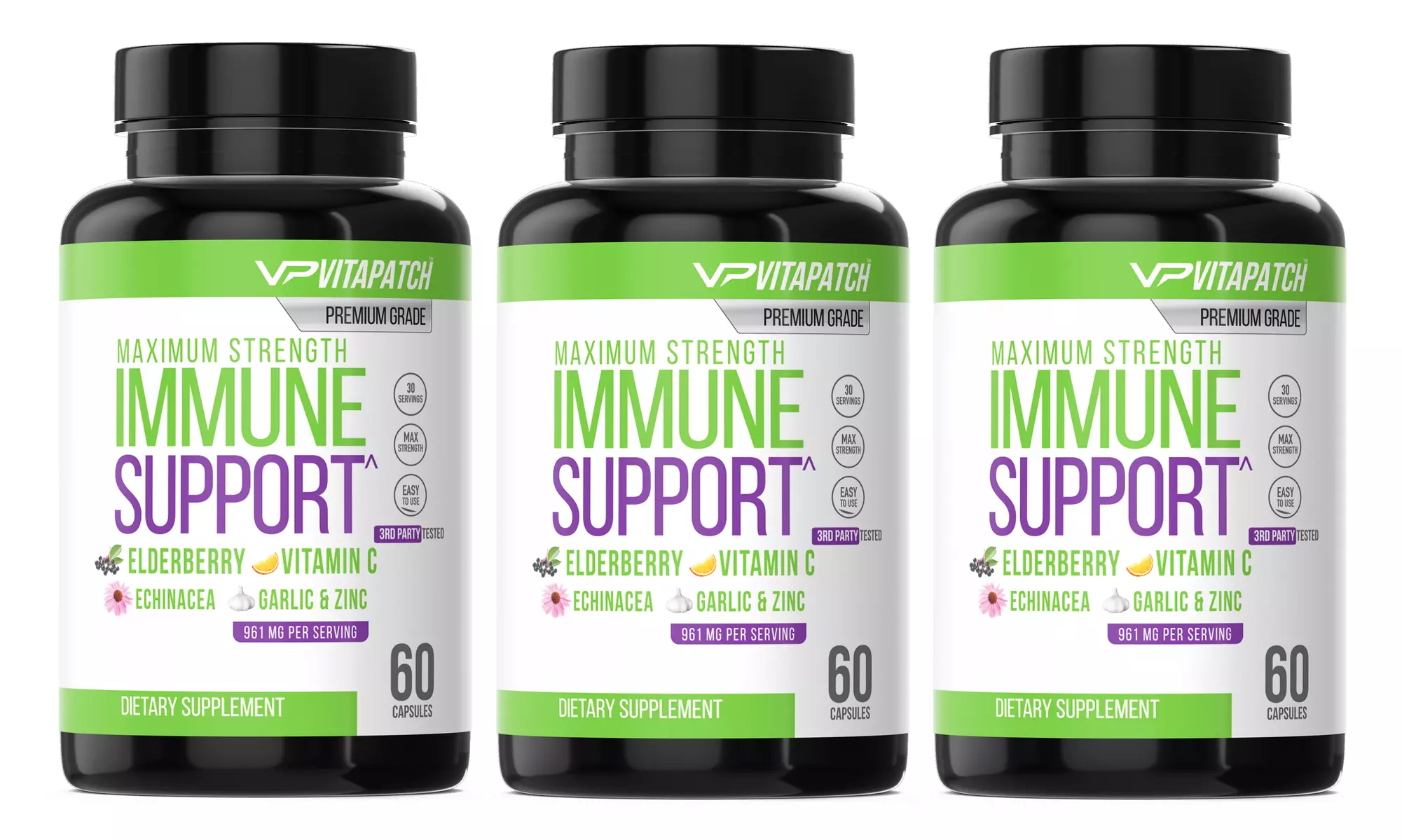 Immune Support Capsules with Elderberry, Vitamin C, Echicancea, Zinc & Garlic - Primary Image