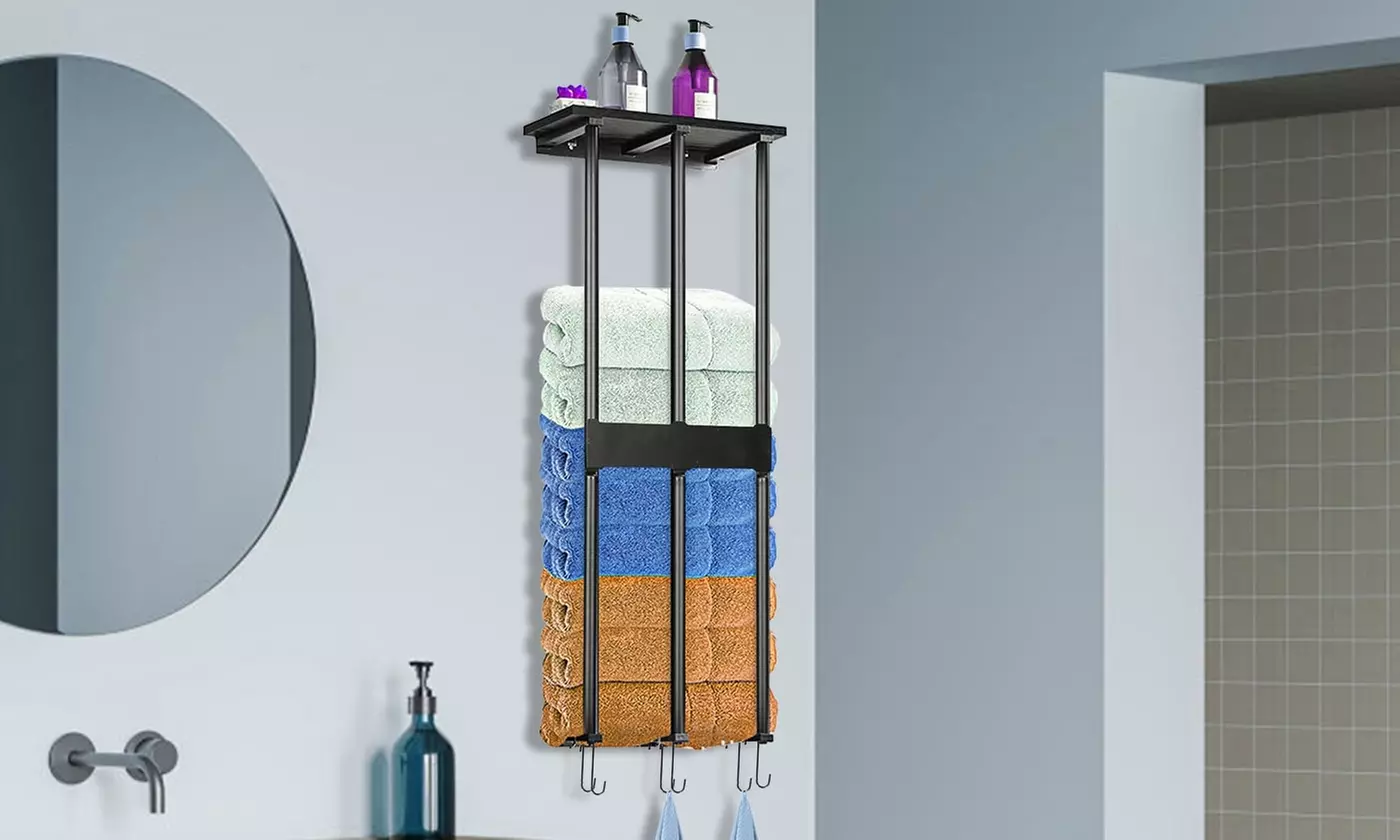NewHome Iron Wall-Mounted Towel Rack with Hooks for Rolled-Up Towels - Primary Image