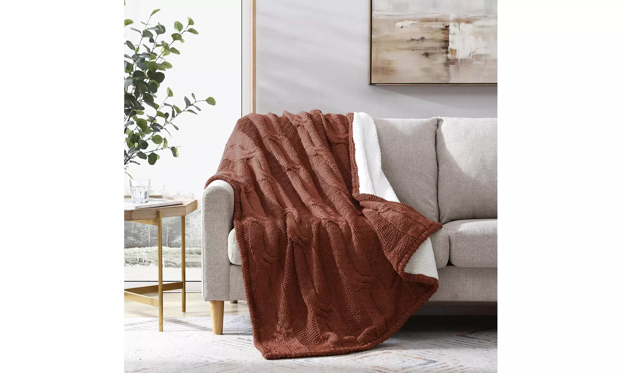 Aspen Cable Knit/Sherpa Throw - Second Medium