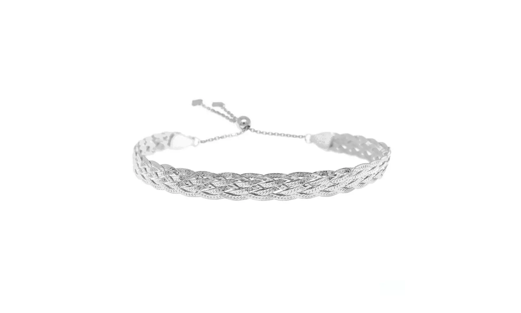 Italian Sterling Silver Adjustable Herringbone Braided Bracelet