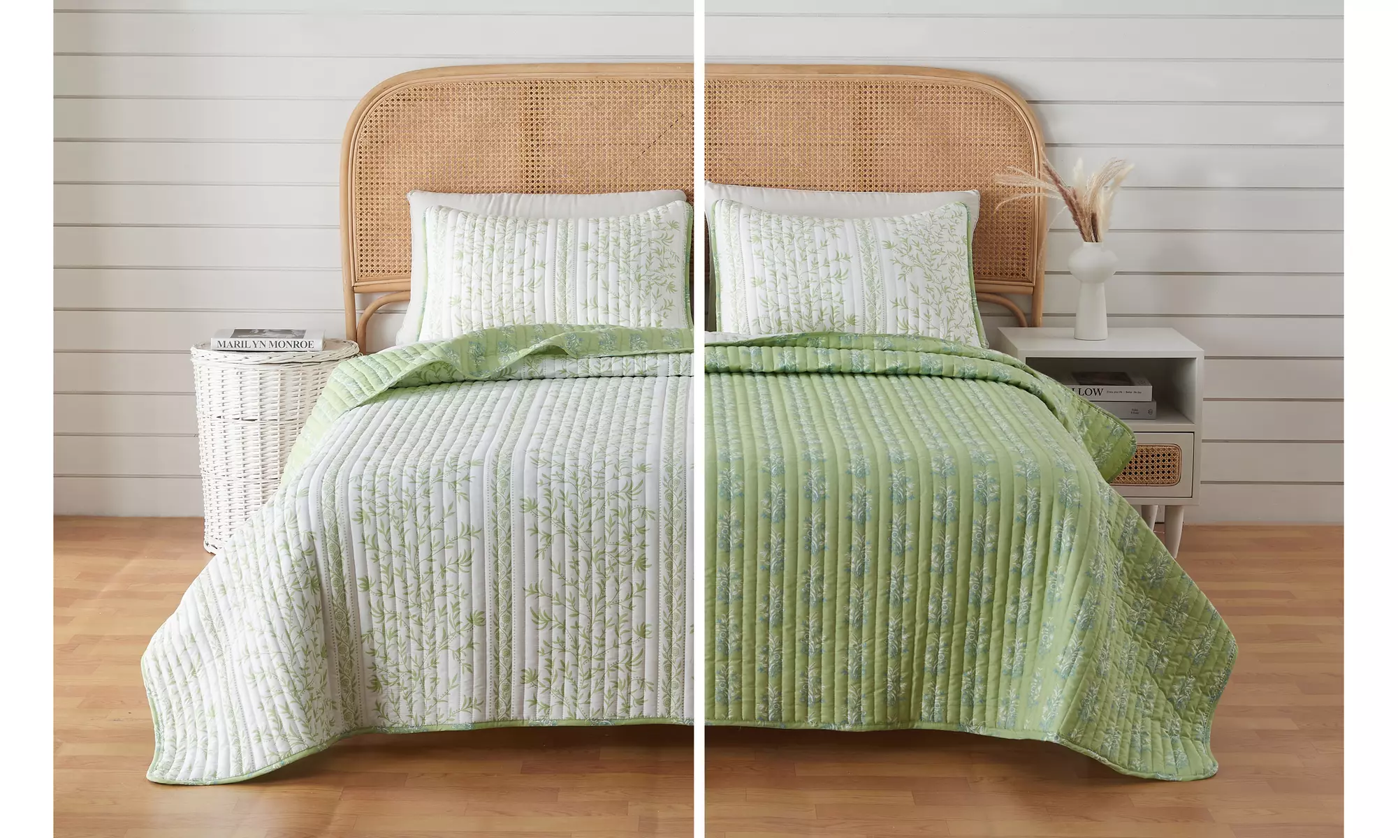 Boho Floral Microfiber Reversible Quilt Set with Shams