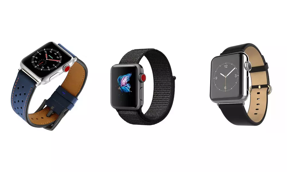 Waloo Breathable Leather, Nylon and Leather Apple Watch Band-3 Piece Bundle