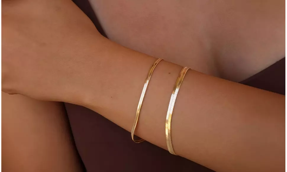 Gold Or Silver Plated Stainless Steel Herringbone Snake Chain Bracelet