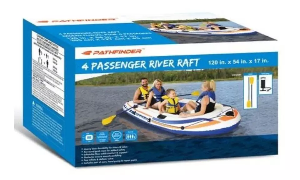 4 Person Pathfinder Inflatable River Raft Boat Set With Oars And Pump - Second Medium