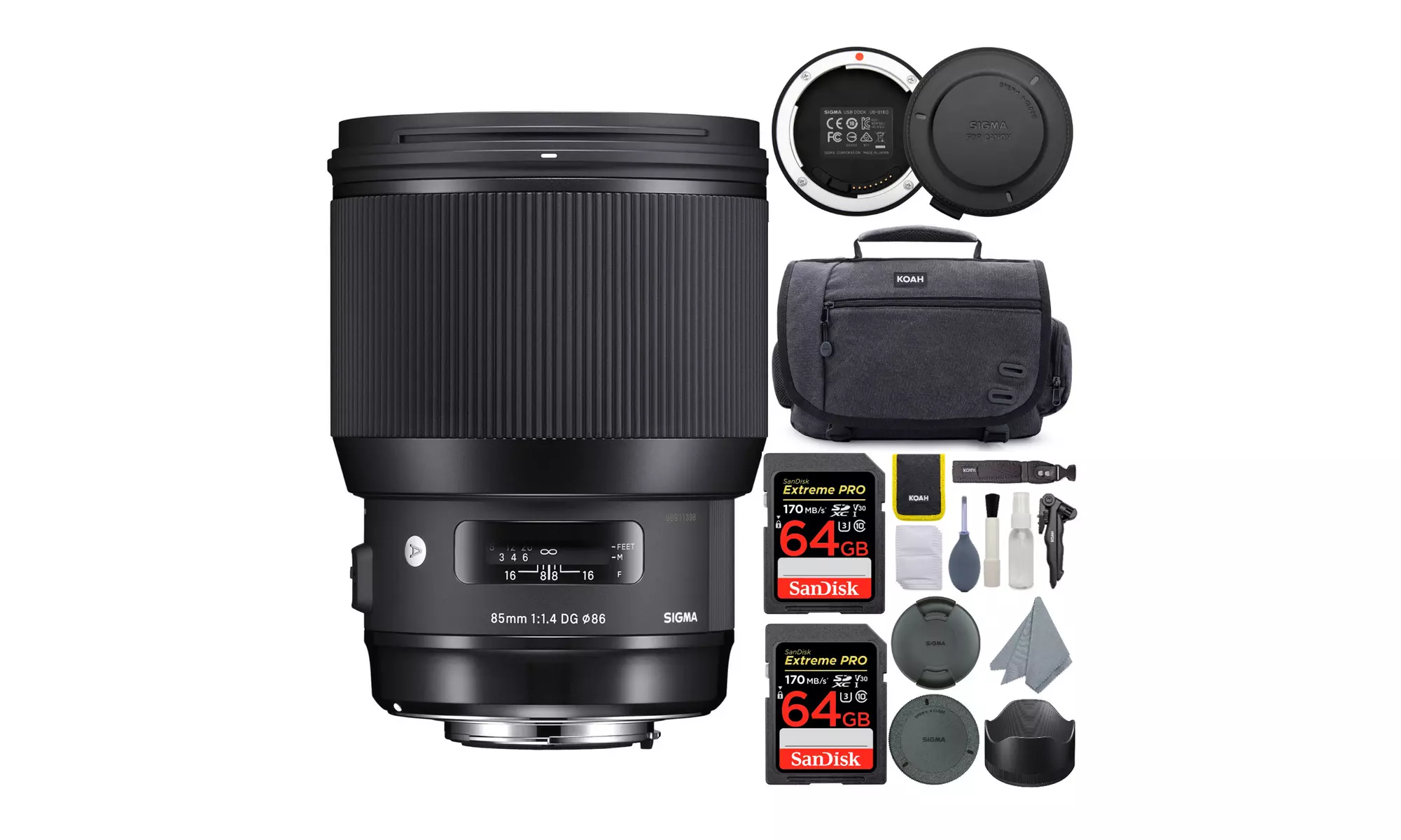 Sigma 85mm f/1.4 DG HSM Art Lens for Canon EF w/ USB Dock, and Accessory Bundle - Primary Image