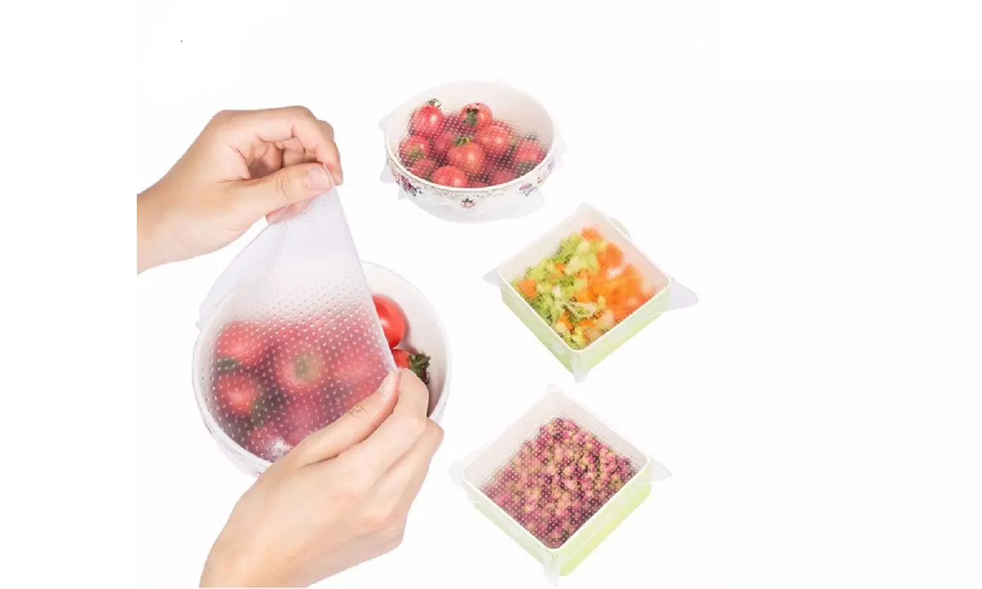 4 Pack Silicone Plastic Wrap Seal Vacuum Food Fresh Magic Wrap Kitchen Gadget US - Primary Image