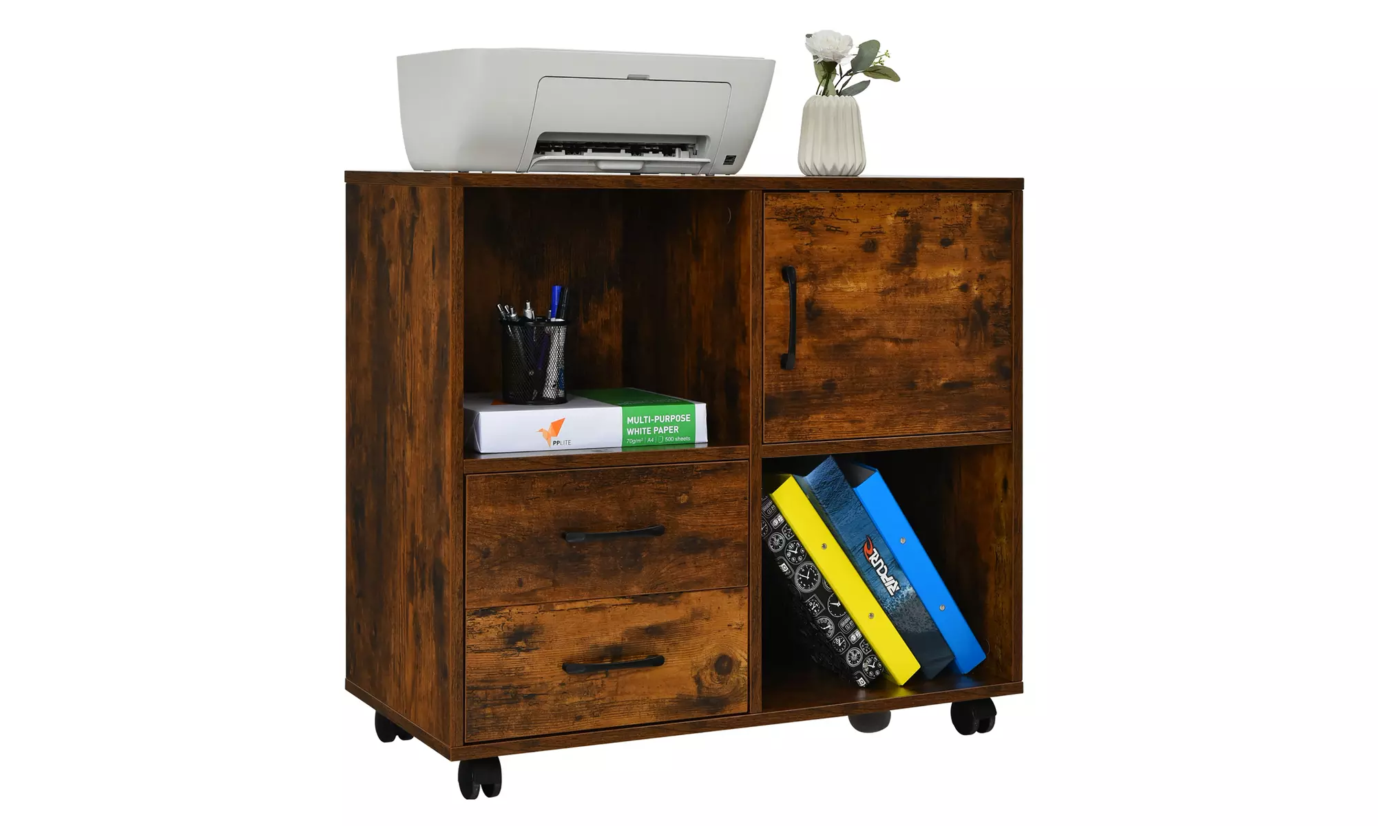 Costway File Cabinet Mobile Lateral Printer Stand with Storage Shelves Brown - Primary Image