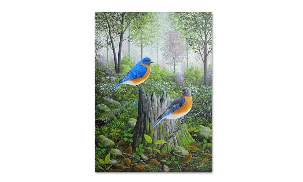 Robert Wavra 'Spring Bluebirds' Canvas Art - Primary Image