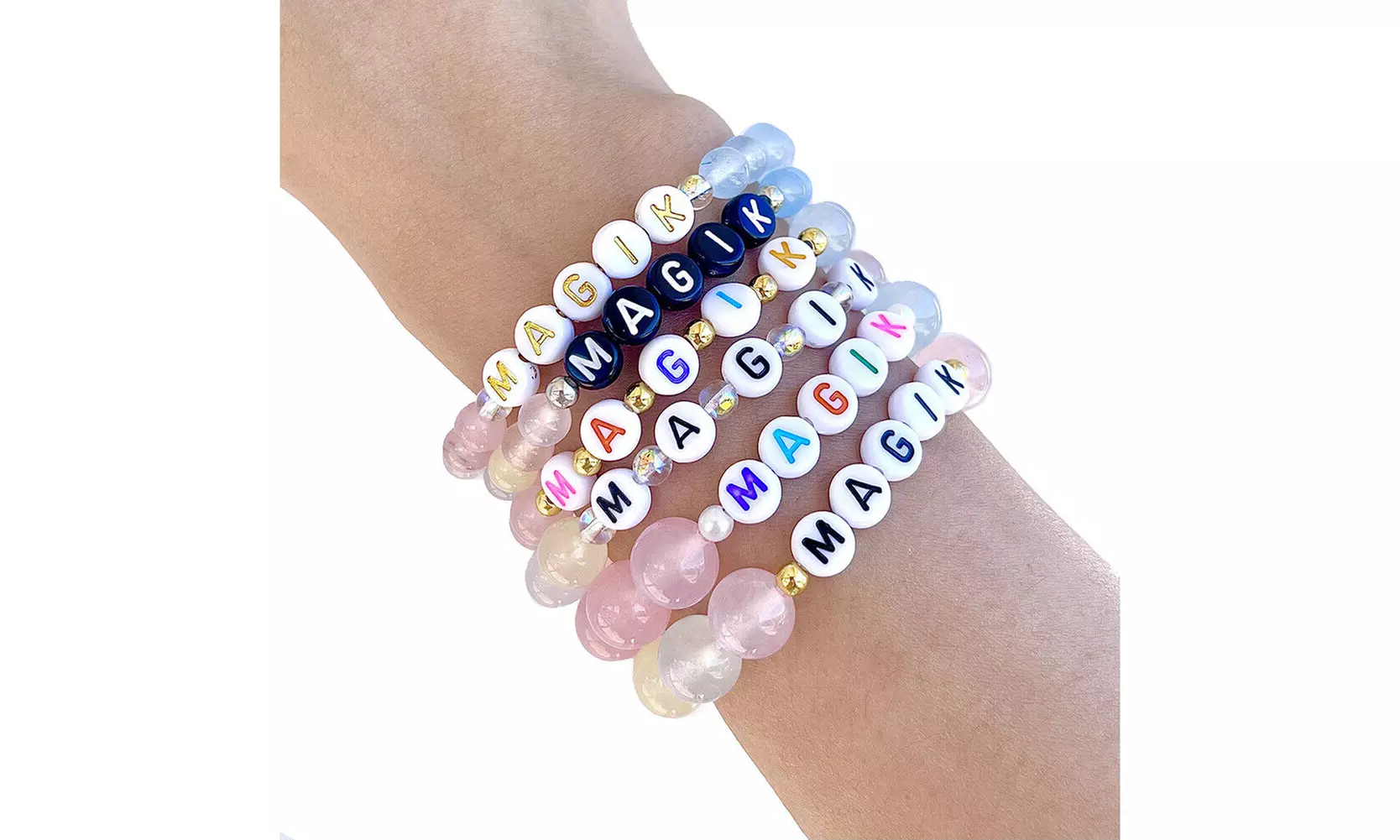 US Handmade Name Bracelet Morganite Energy Yoga Stone Bead Beaded Mama Bracelet - Primary Image