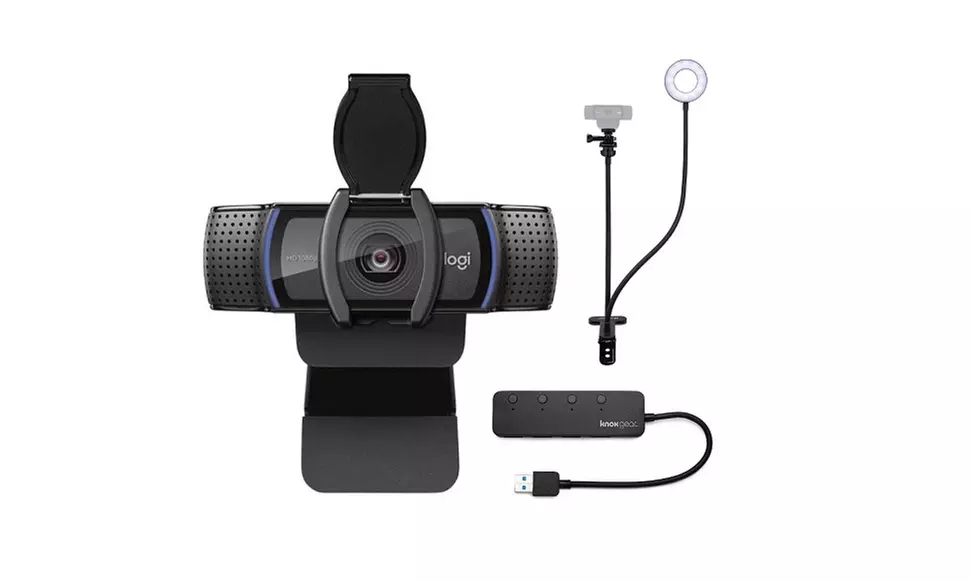 Logitech C920S Pro HD Webcam with Stand with Selfie Ring Light & 4-Port USB Hub - Primary Image