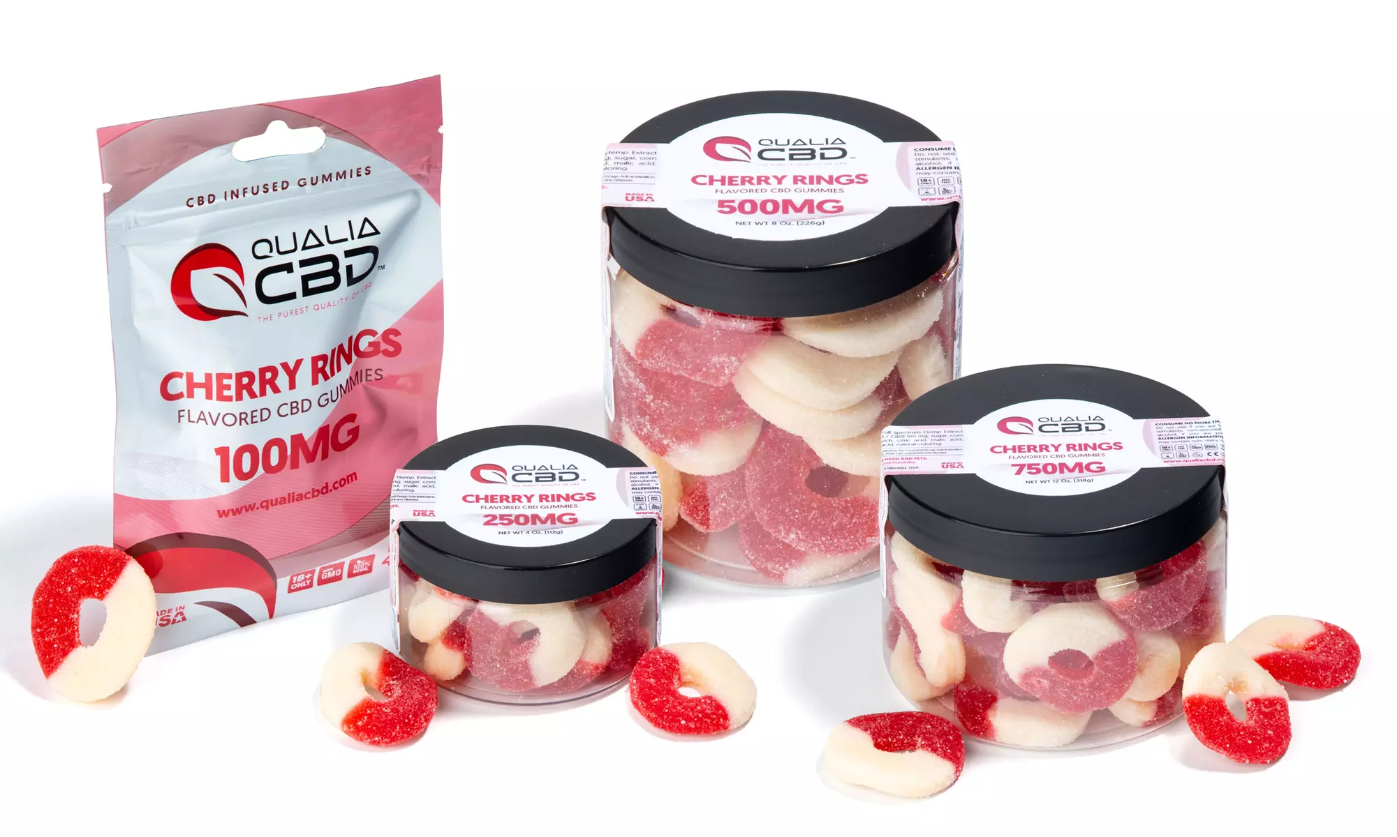 Sweet Cherry Gummy Rings Infused with Broad Spectrum Organic CBD - Primary Image