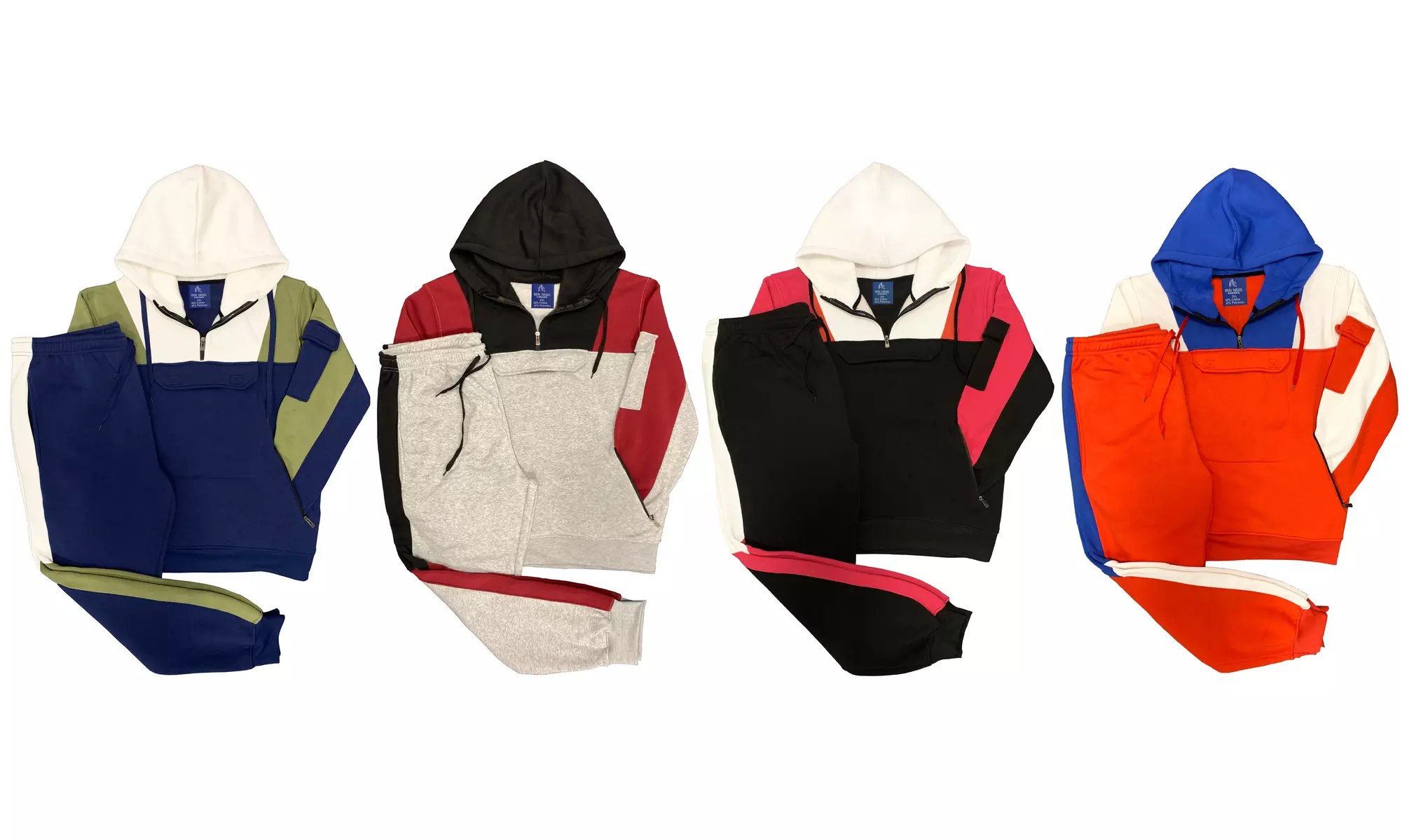 Mens' 2-piece Sweat suit Quarter zip Fleece hoodie with Jogger Sweatpants  - Primary Image