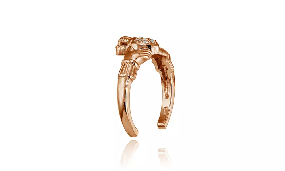 Rose Gold Flashed Sterling Silver Cubic Zirconia Claddagh Toe Ring