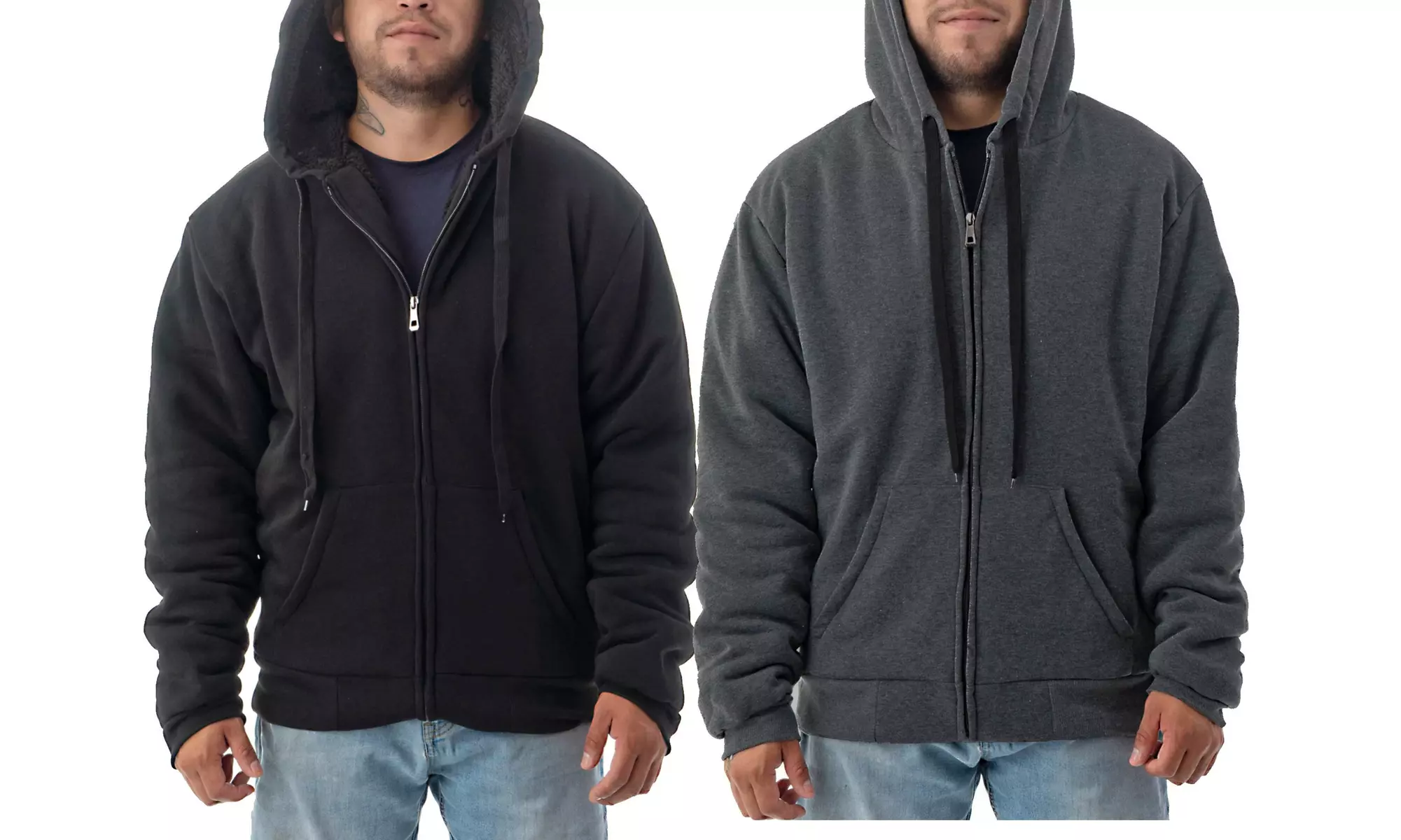 2 Pack Men's Sherpa Lined Hoodie Jacket - Full Zip Heavy Duty Winter Sweatshirts