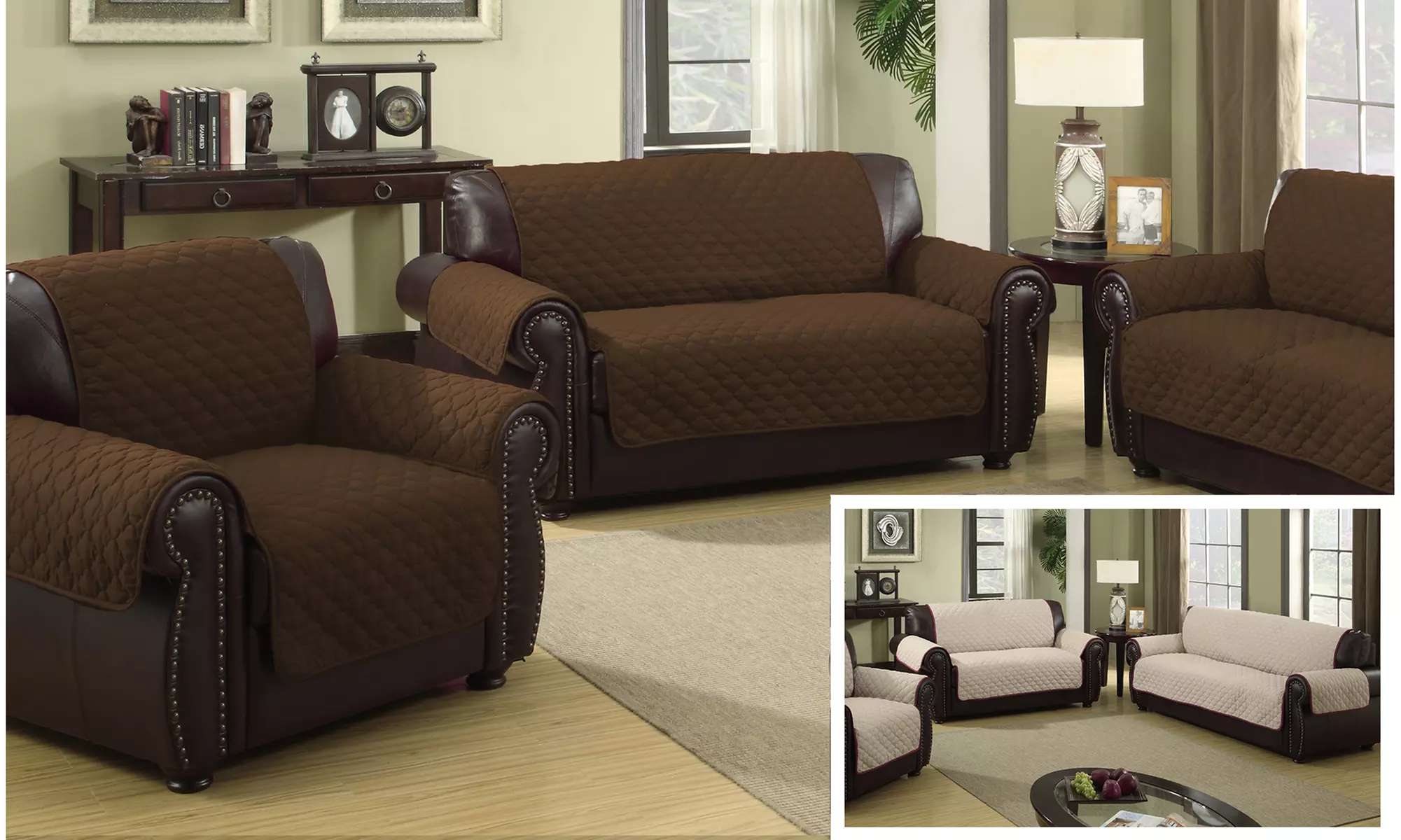 Waterproof Quilted Reversible Furniture Slipcovers for Chair, Loveseat, or Sofa - Primary Image