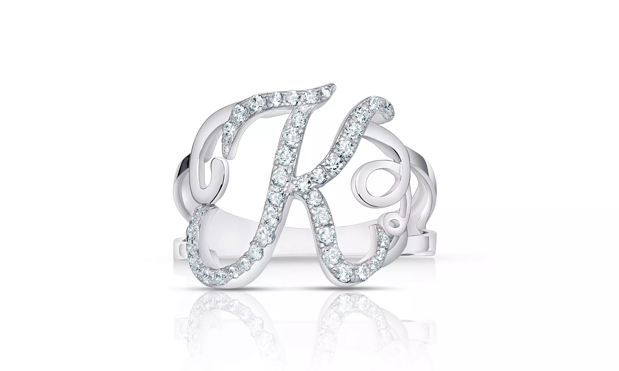 Crystal Monogram Ring in Sterling Silver