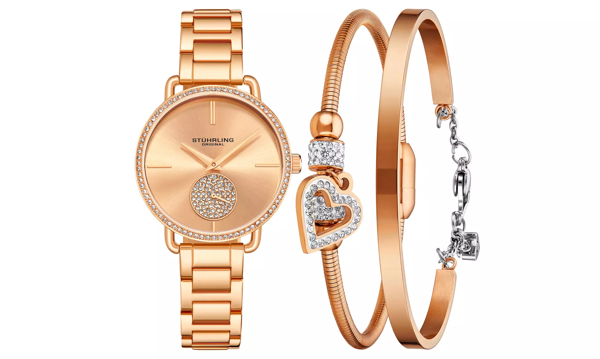Stuhrling Women's Crystal Bracelet Watch and Bangle Set - Second Medium
