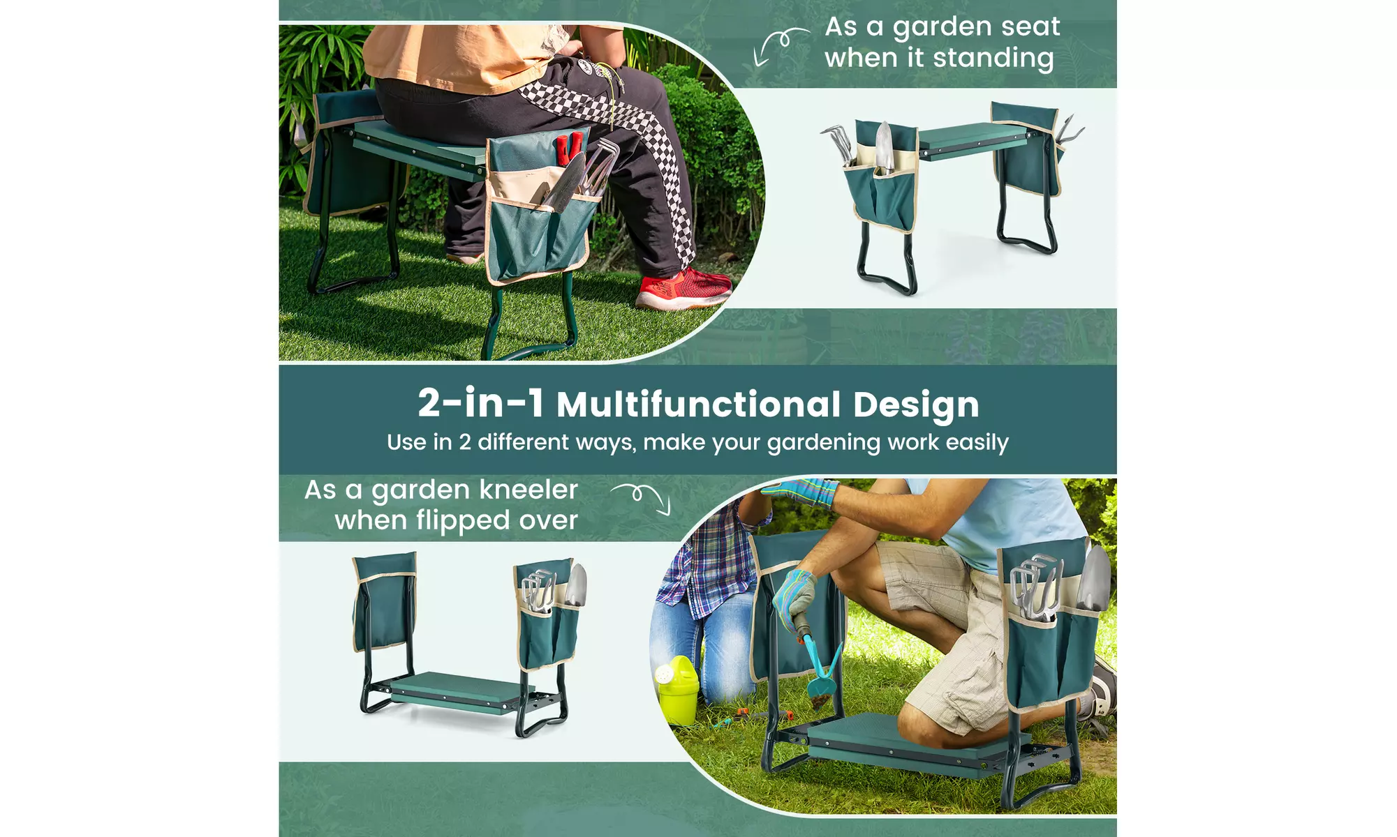 Costway Folding Garden Kneeler and Seat Bench w/2 Bonus Tool