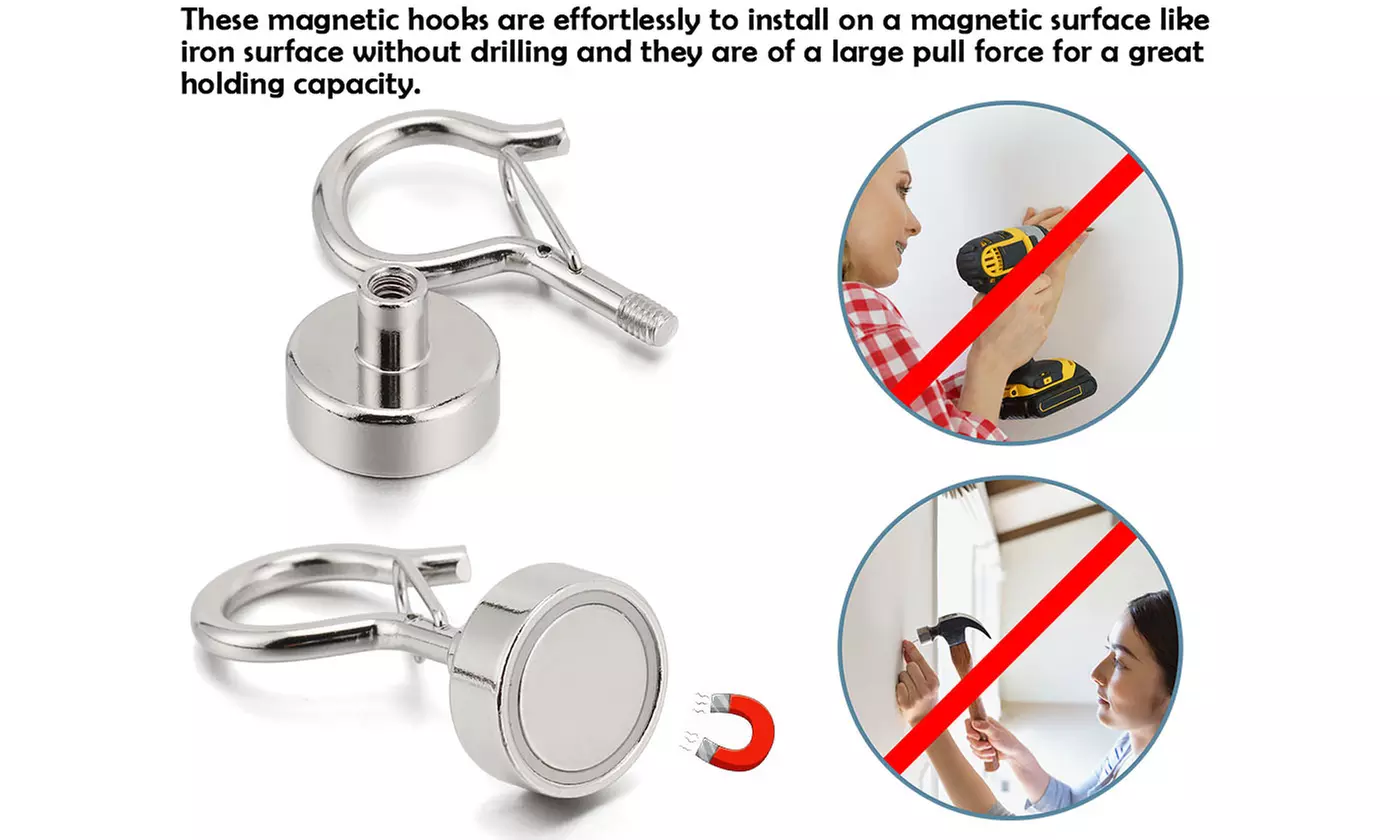 5Pcs Heavy Duty Neodymium Clamping Strong Magnetic Hooks Hanger with Snap 