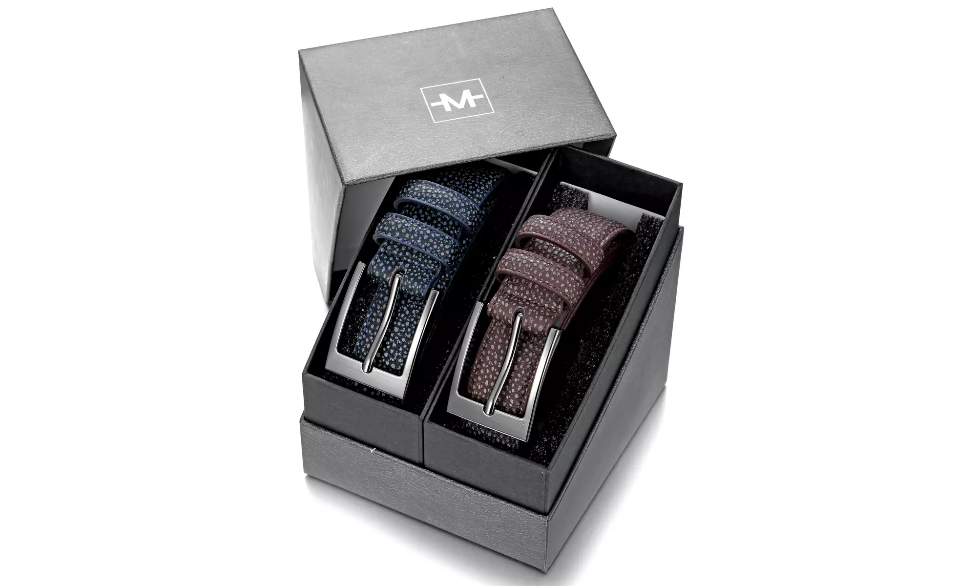 Mio Marino Men's Two-Pack Prong Buckle Classy Genuine Leather Dress Belt