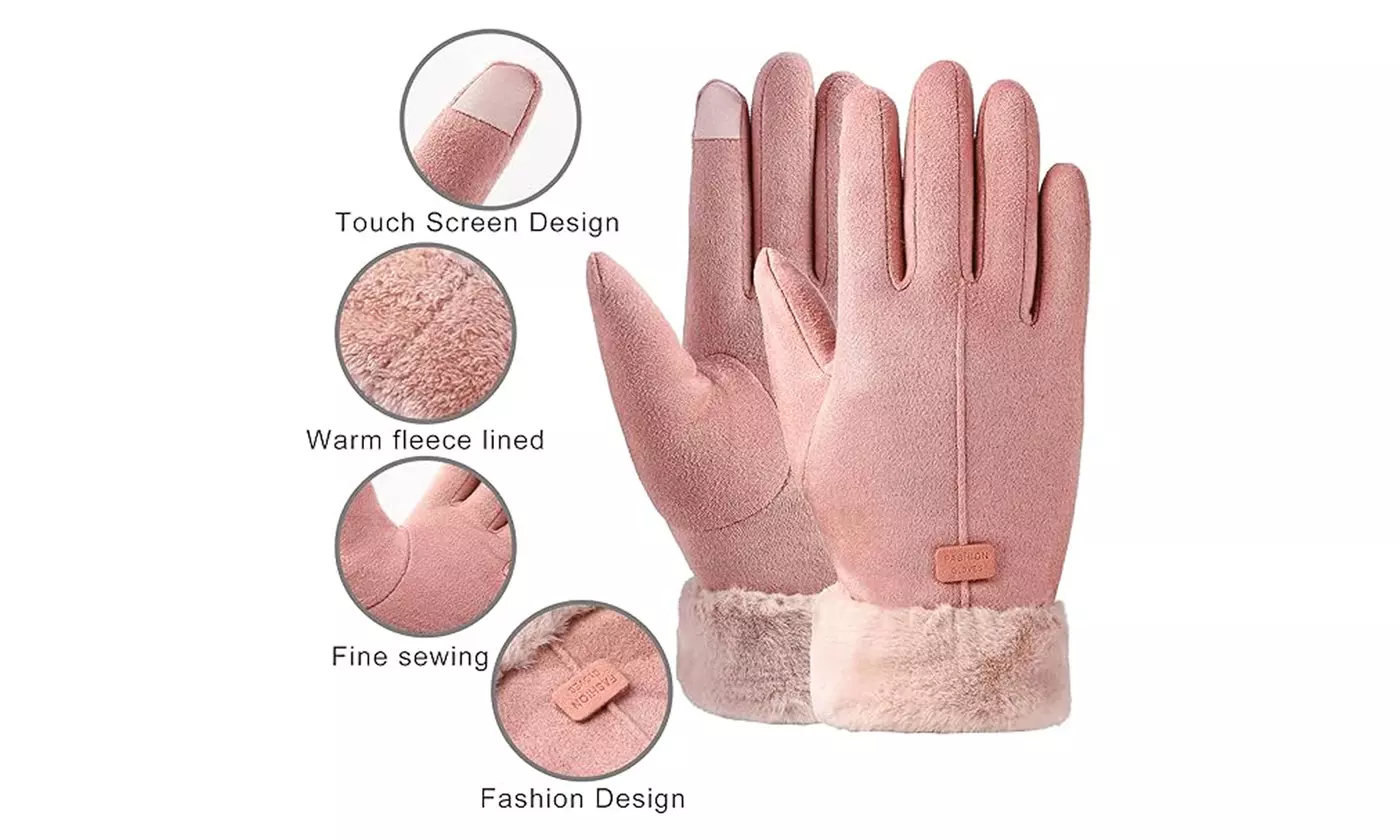 Womens Winter Glove Foldable Faux Fur Earmuffs Set