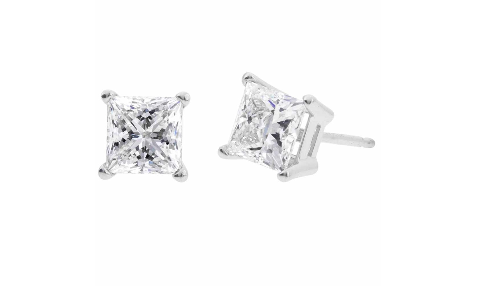 Paris Jewelry 14k Gold Push Back Princess Created Diamond Stud Earrings 3-4MM