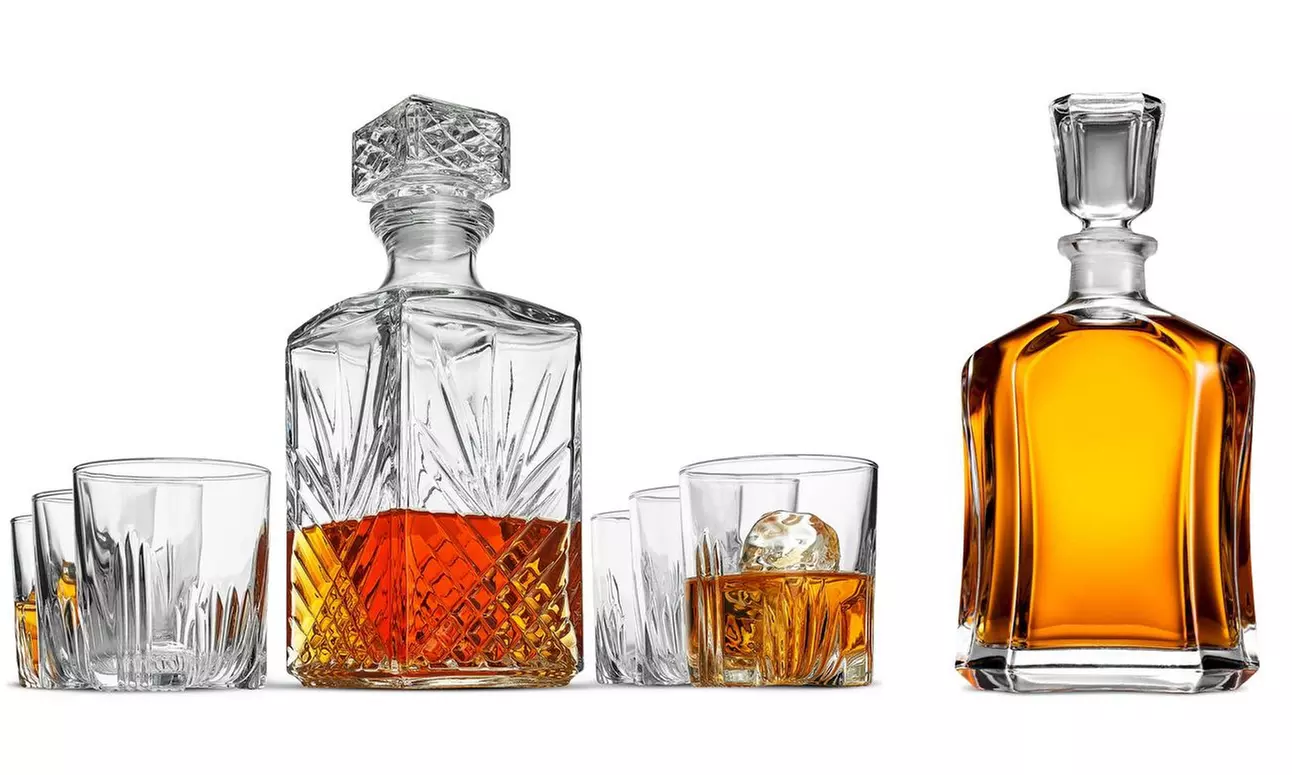Italian Made Whiskey Decanter and Glass Set Lead Free (1,6 or 7-Piece Set) - Primary Image
