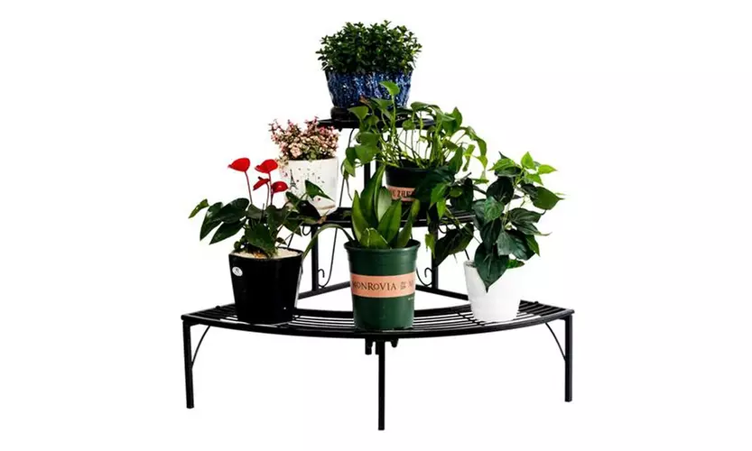 3 Tier Quarter Round Plant Corner Shelf Plant Stand Outdoor - Second Medium