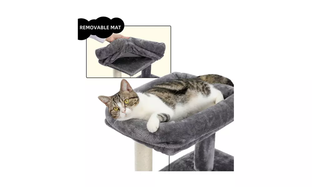 34 Inches Cat Tower with Double Condos, Spacious Perch Gray