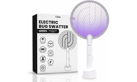 LiBa 2-in-1 Electric Fly Swatter Racket & Bug Zapper (USB Rechargeable) White