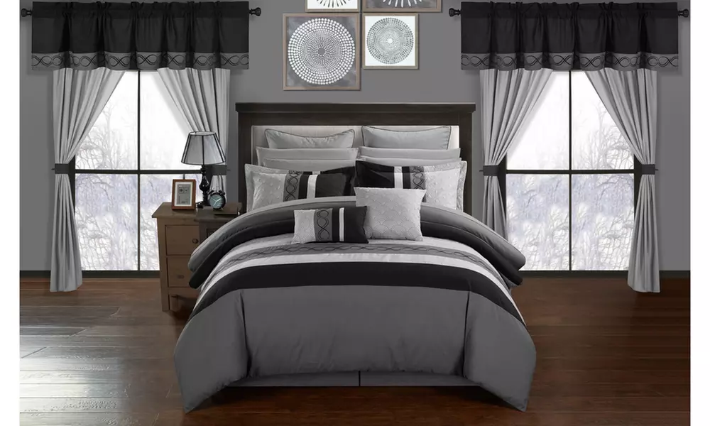 Didith 24 Piece Color Block Embroidered Complete Bed in a Bag Comforter Set - Primary Image