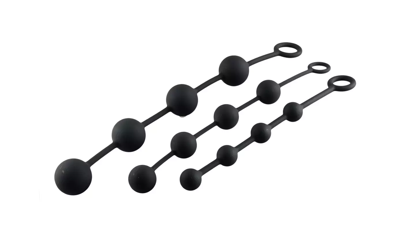 Large Silicone 4-Bead Anal Chain Plug with Pull Ring - 3 Sizes