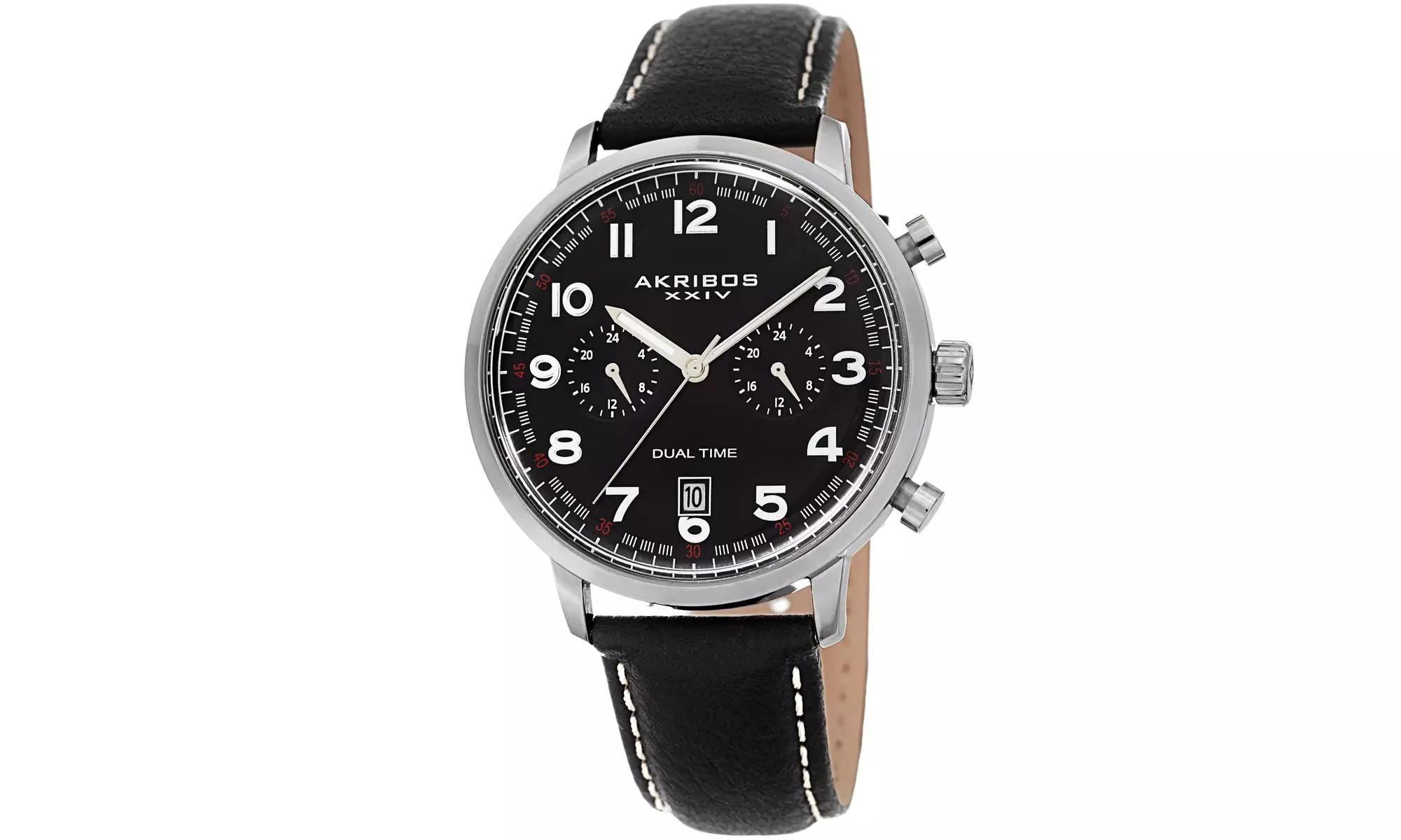 Akribos XXIV Men's Chronograph Date Brown Leather Strap Watch