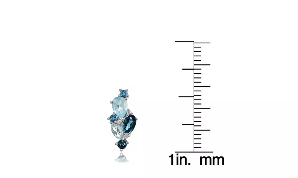Sterling Silver London Blue, Blue Topaz, and White Topaz Cluster Tonal Earrings