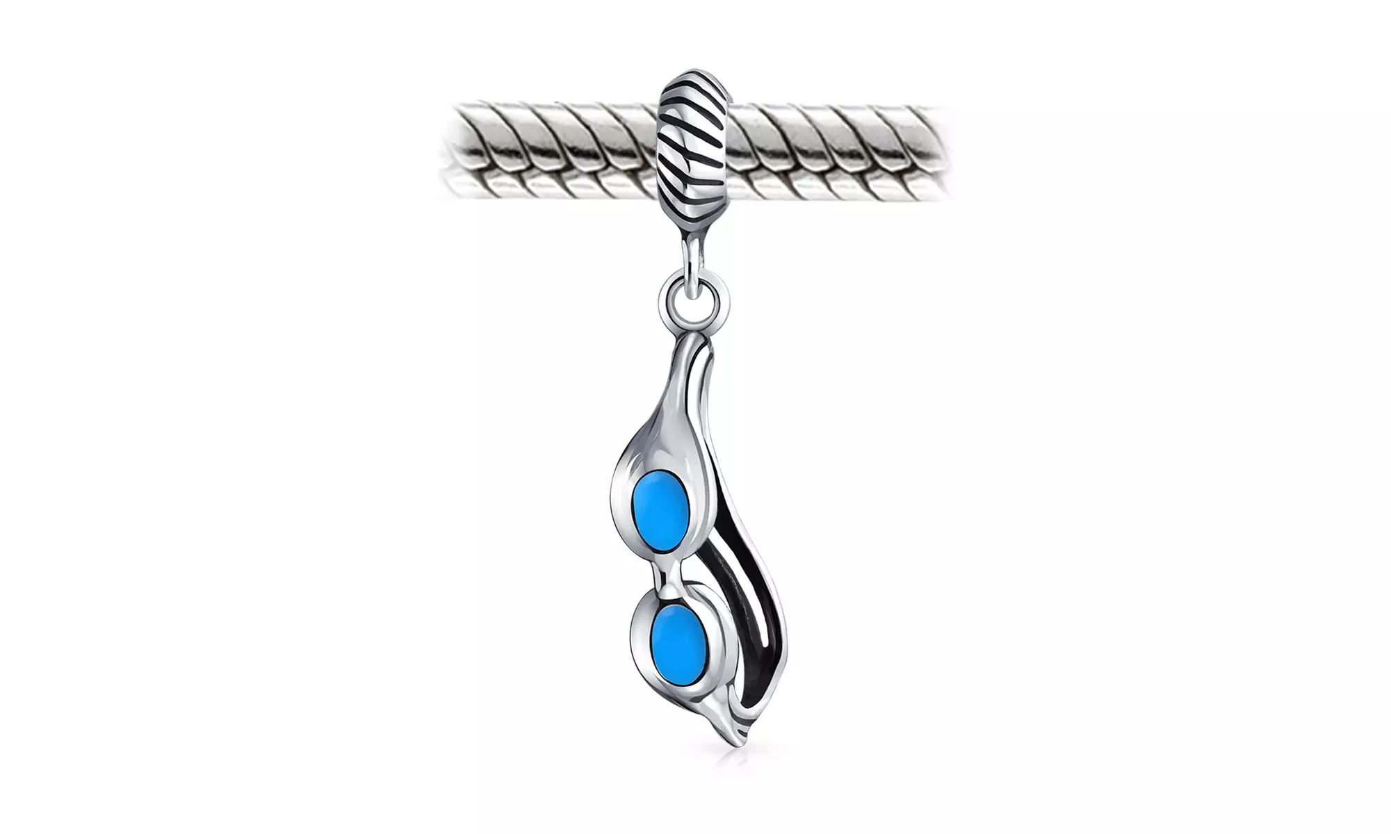 Skier Swimmer Swim Sport Goggles Sterling Silver Dangle Bead Charm - Second Medium