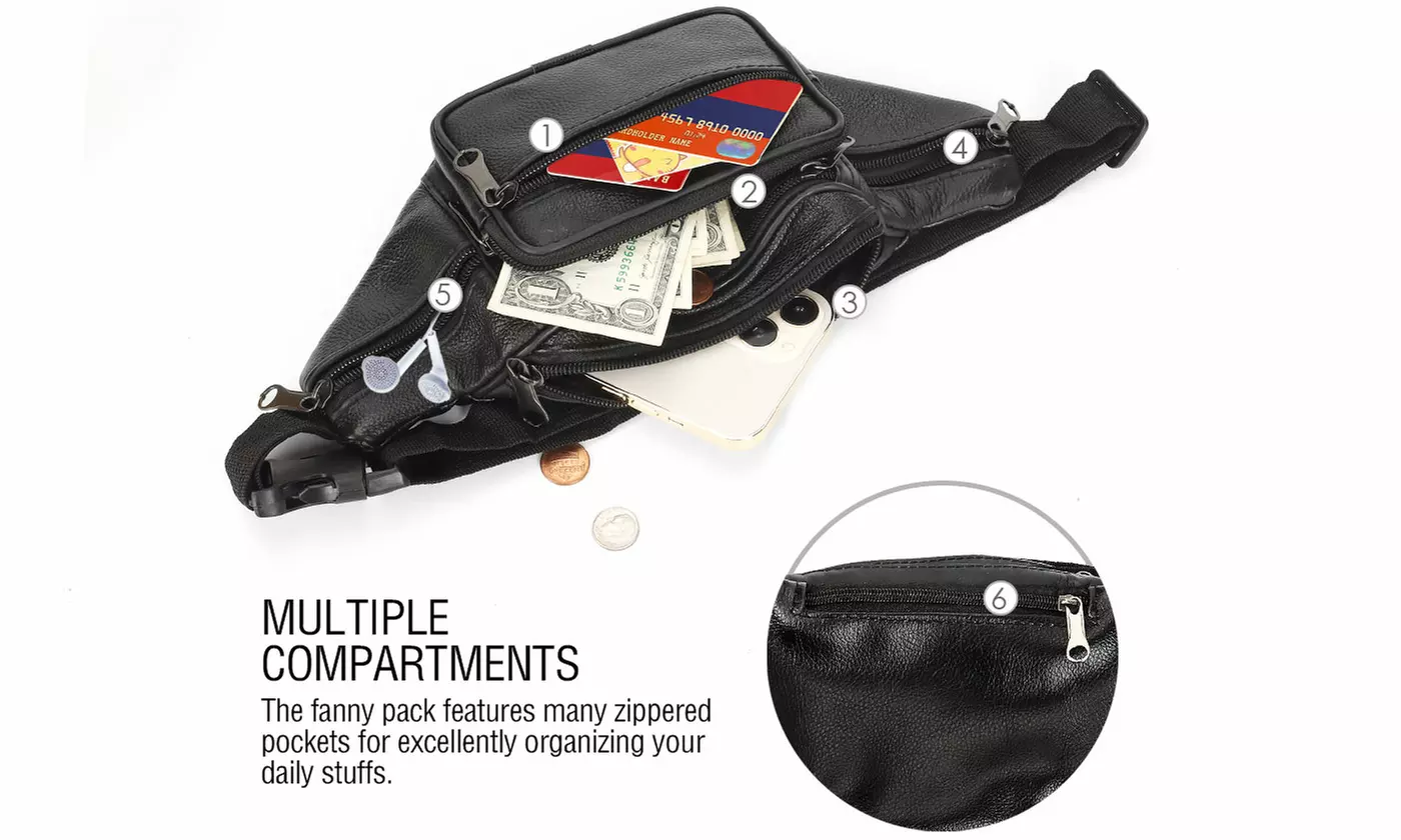 Multifunction Genuine Leather Hip Bum Bag Travel Fanny Pack Waist Bag