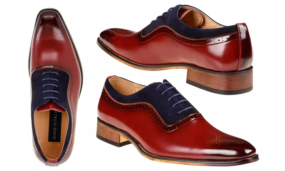 Gino Vitale Men's Lace Up Medallion Toe Dress Shoes