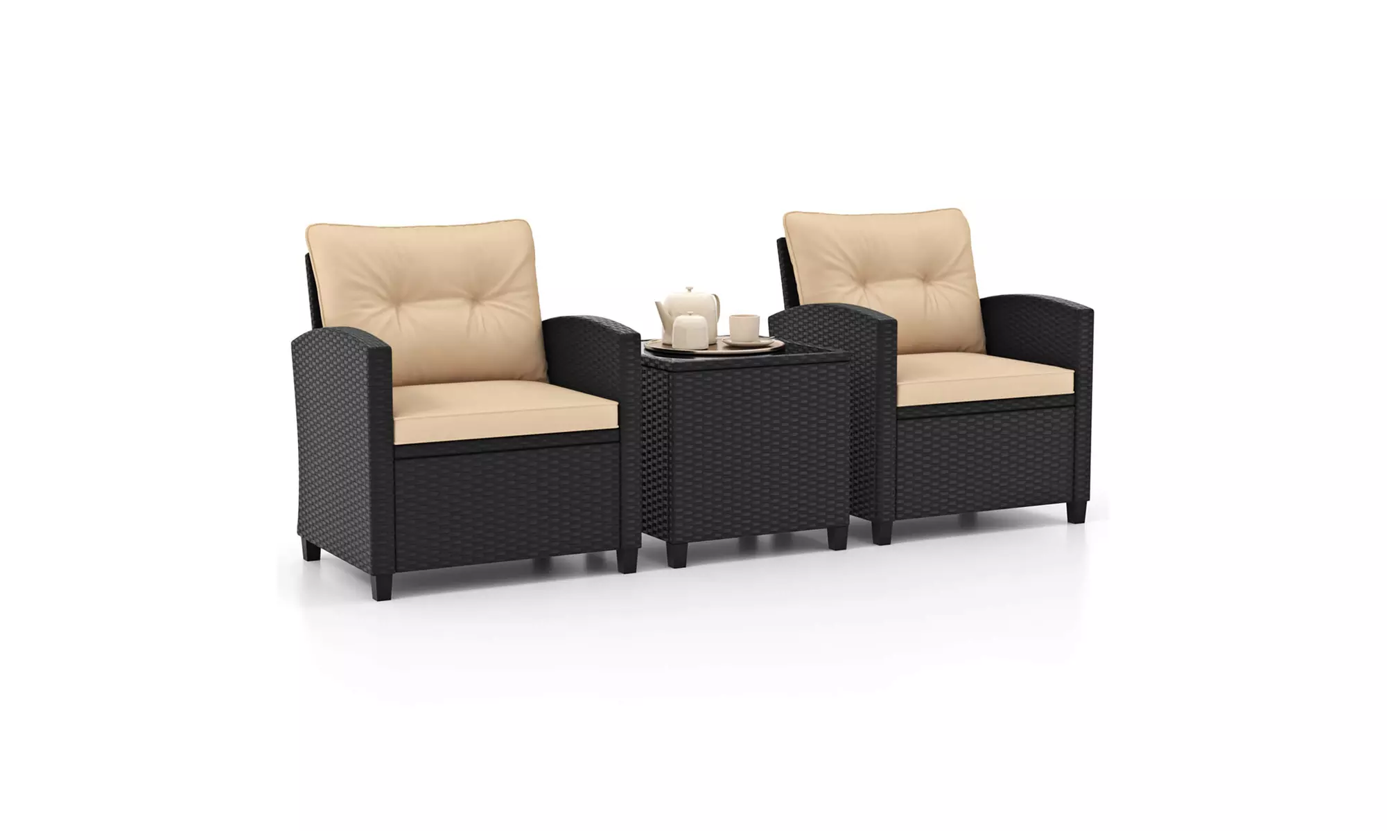  Three-Piece Costway Patio Furniture Set with Tempered Glass Coffee Table
