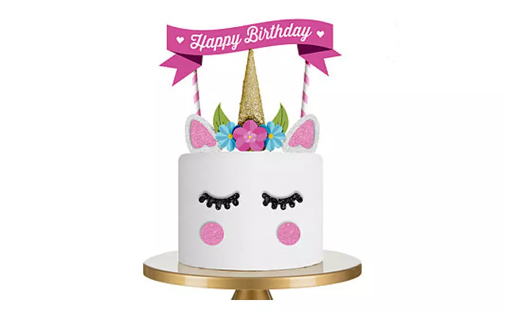 Gold Unicorn Birthday Cake Toppers Set  - Primary Image